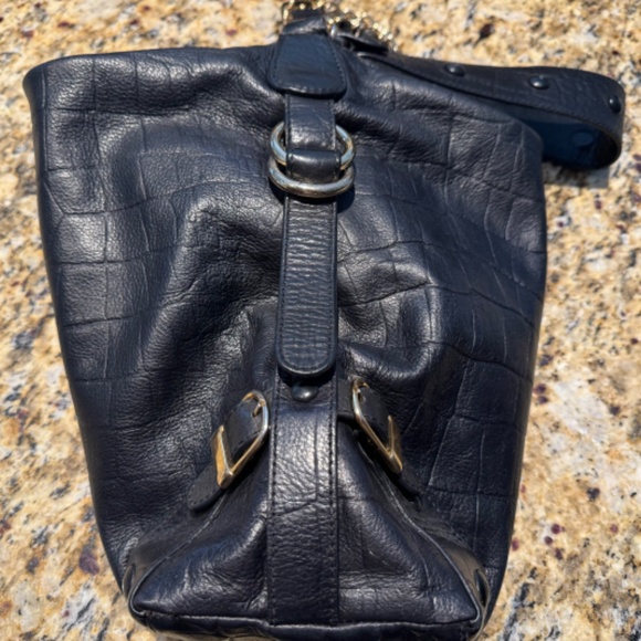 Adrienne Vittadini Large Black Textured Leather Hobo Satchel Shoulder Bag Slouch - Picture 5 of 8